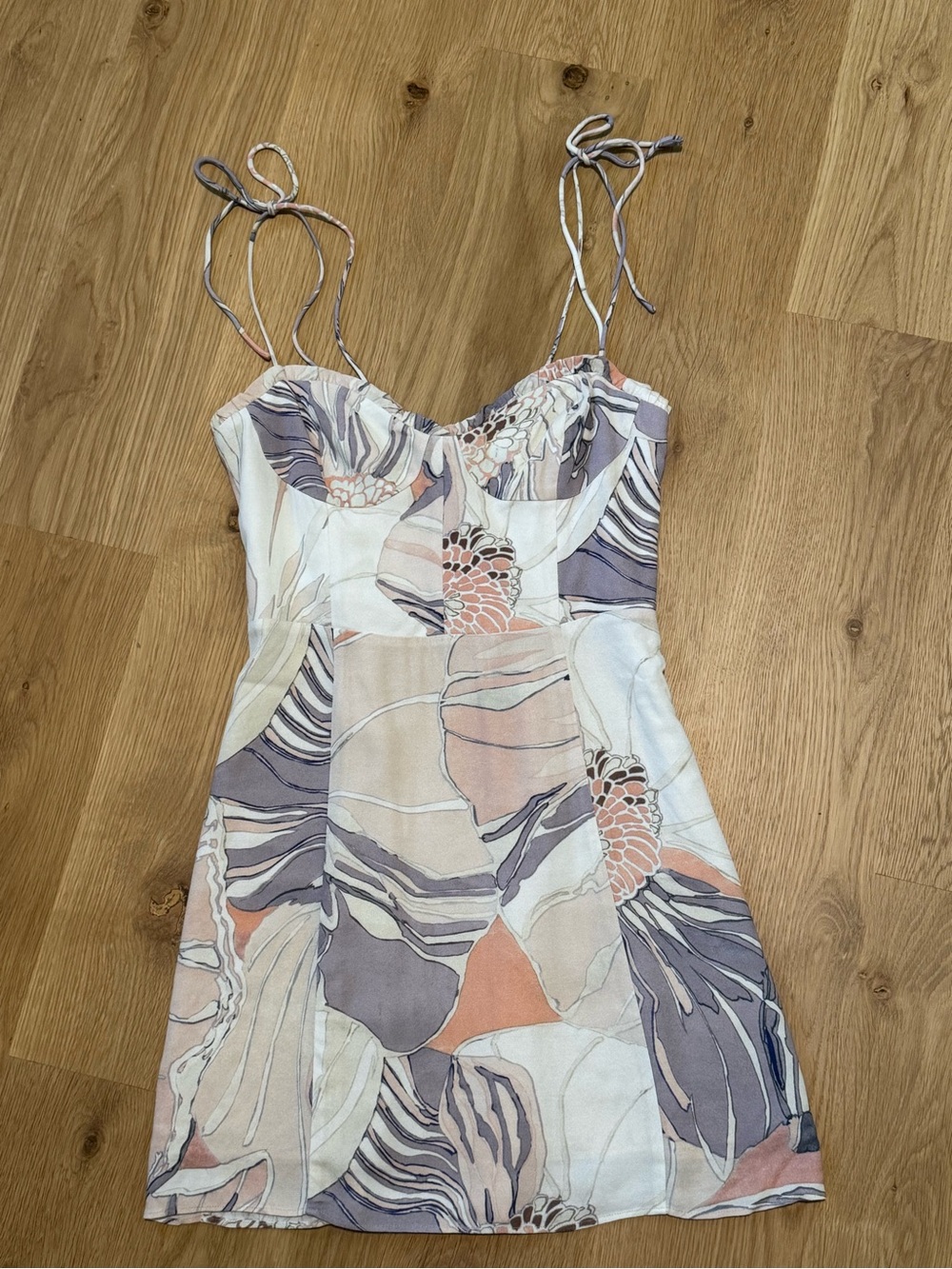 Wilfred Aritzia Fable Abstract Floral Print Bustier-Style Tie-Strap Mini Dress